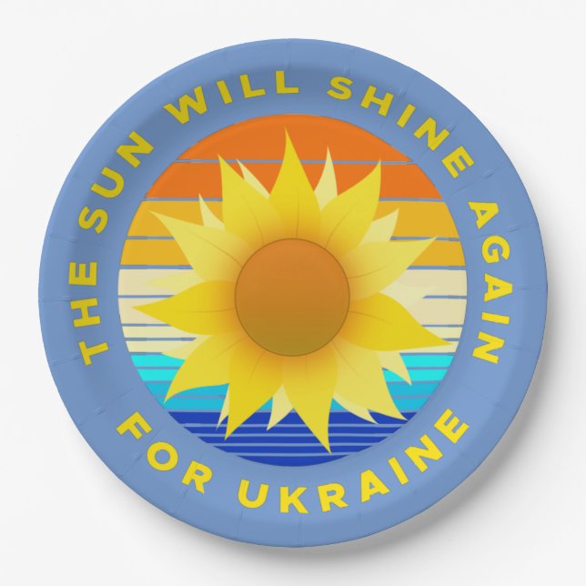 Die Sonne wird wieder für die Ukraine Sonnenblume  Pappteller (Vorderseite)