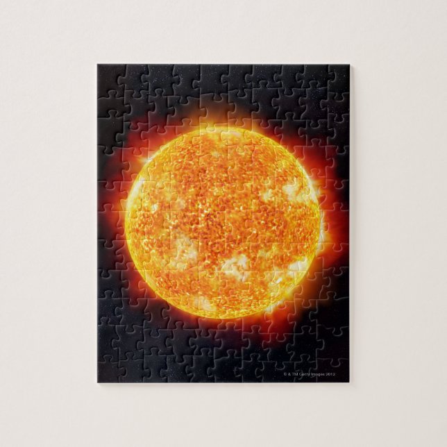 Die Sonne zeigt Sonneneruptionen gegen einen Stern (Vertikal)