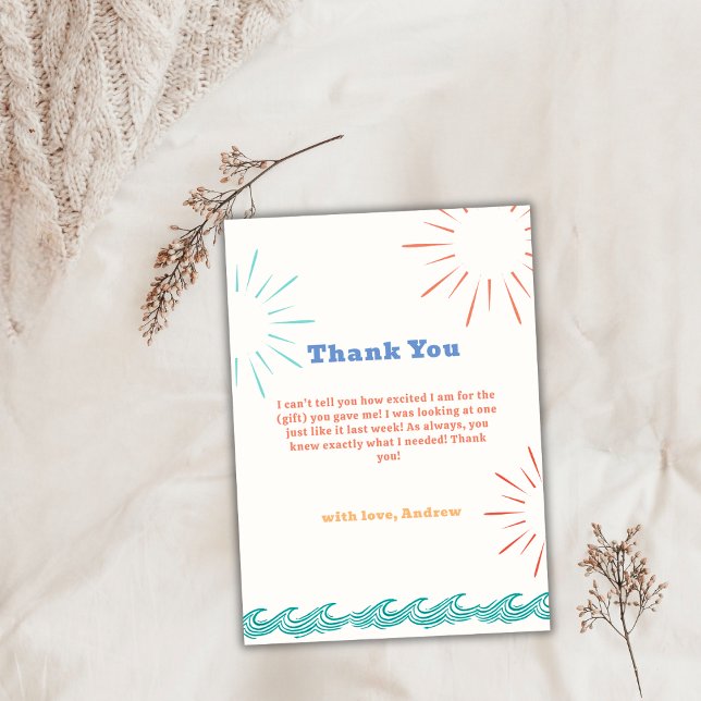 Die Sonnenschirme des Strandes kommen hier zur Son Dankeskarte (Beach Sunshine Here Comes The Son Baby Shower Thank You Card)