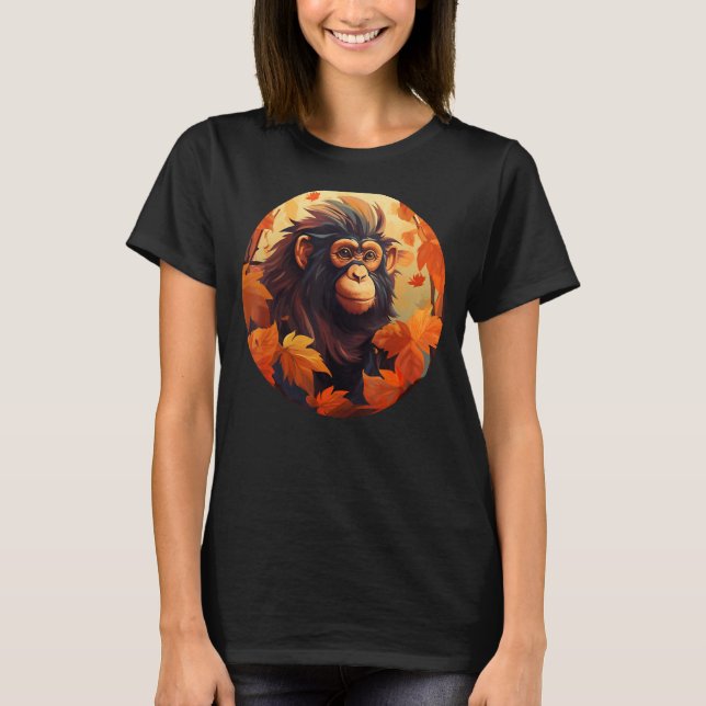 Die sonnige Herbstsaison mit Blätter und Affen für T-Shirt (Vorderseite)