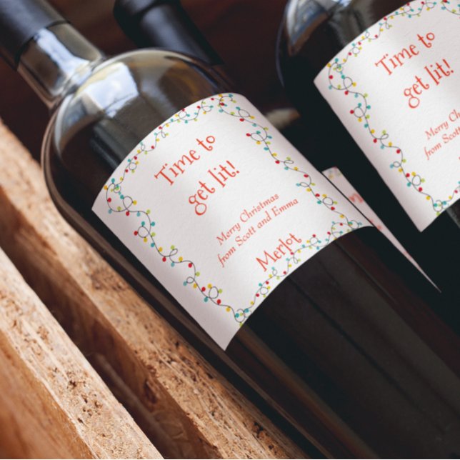 Die sonnige Zeit, die Weihnachtsbeleuchtung zu ver Weinetikett (Von Creator hochgeladen)