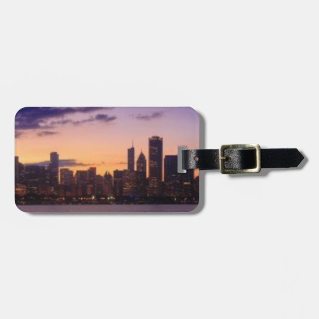 Die sonnigen Set über der Skyline von Chicago Gepäckanhänger (Vorderseite horizontal)