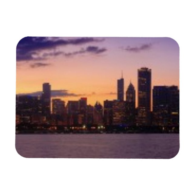 Die sonnigen Sets über der Skyline von Chicago Magnet (Horizontal)