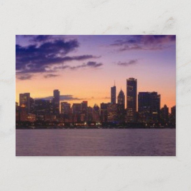 Die sonnigen Sets über der Skyline von Chicago Postkarte (Vorderseite)