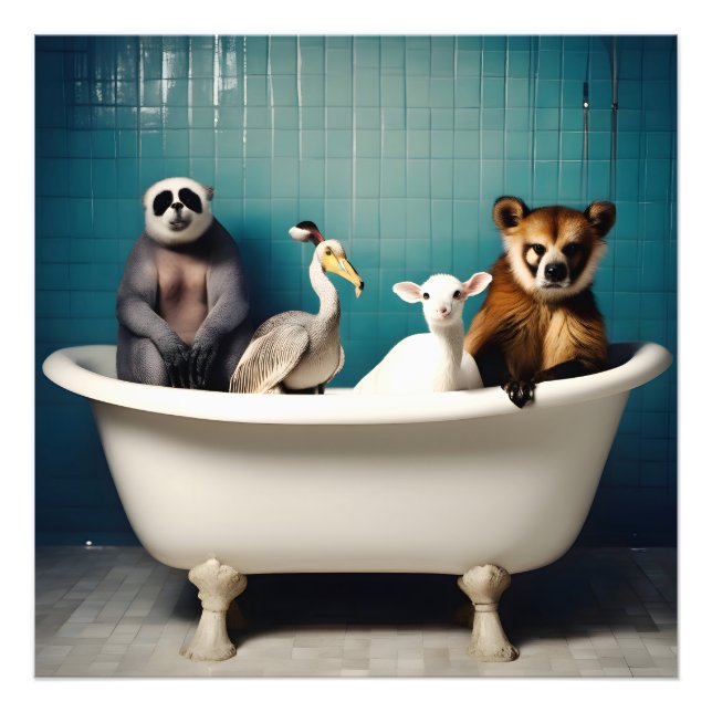 Die sonnigen Tiere im Badezimmer Fotodruck (Vorne)