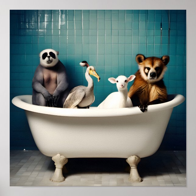 Die sonnigen Tiere im Badezimmer Poster (Vorne)
