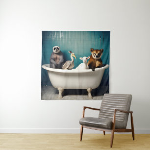 Die sonnigen Tiere im Badezimmer Wandteppich