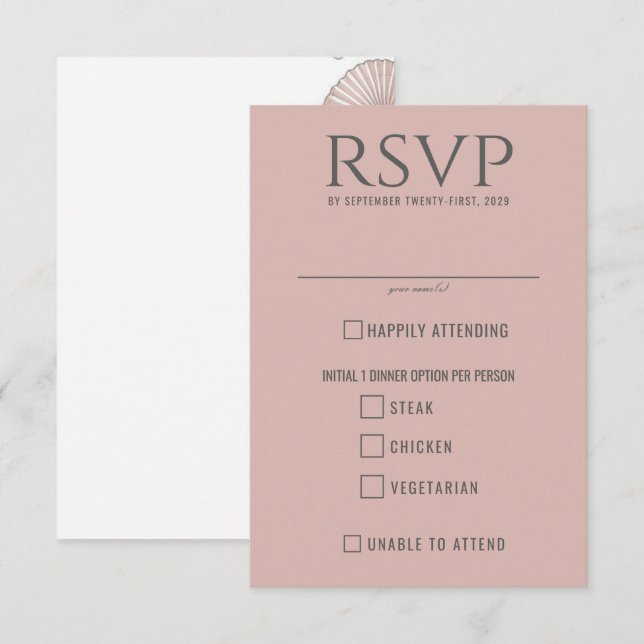 Die Speisen des Pastel Beach RSVP Karte (Vorne/Hinten)