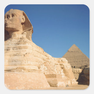 Die Sphinx und die Pyramide von Ghafre, Gizeh Quadratischer Aufkleber