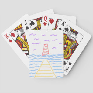 Die Spielkarten mit Leuchtturm und Pier im klassis