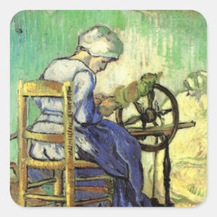 Die Spinnerin von Vincent van Gogh Quadratischer Aufkleber