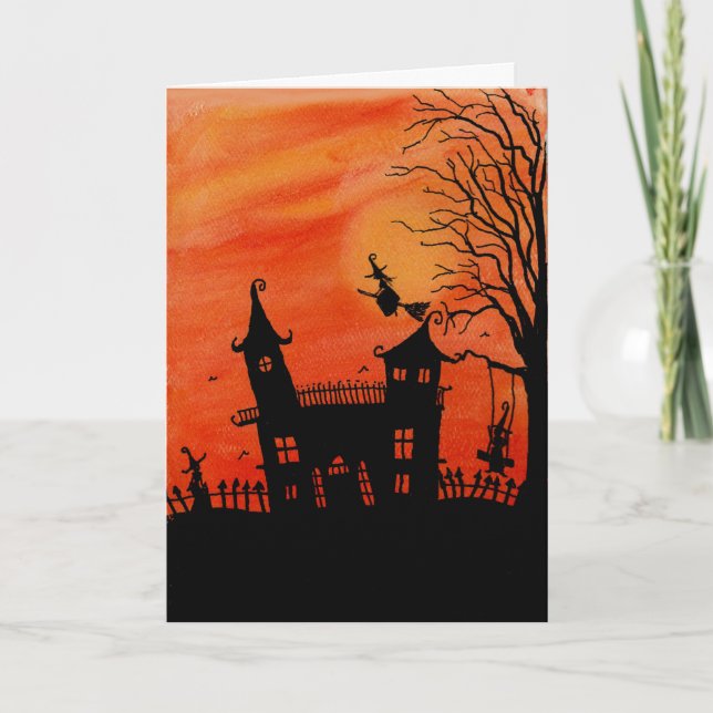 Die Spuk Hexe-Haus-Halloween-Karte Karte (Vorderseite)