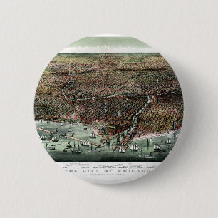 Die Stadt Chicago - Vintage Bildkarte von 1892 Button