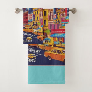Die Stadt, die nie schläft   Retro Art Print Badhandtuch Set
