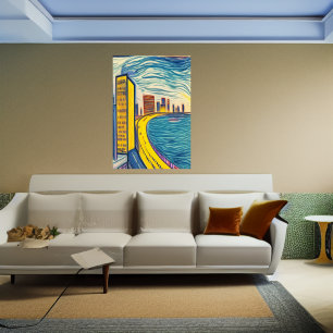 Die Stadt direkt am Meer AI Art Poster