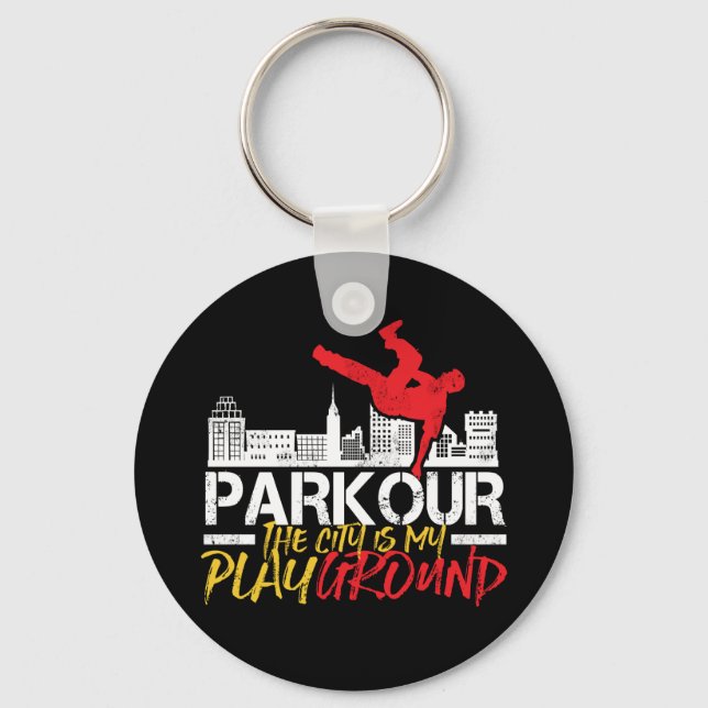 Die Stadt ist mein Spielplatz Parkour und Freeruni Schlüsselanhänger (Vorderseite)