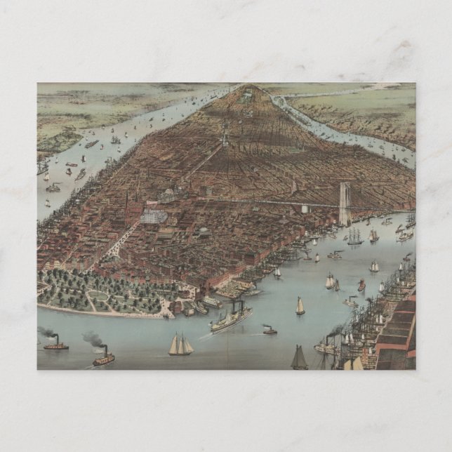 Die Stadt New York | 1883 (FarbLithographie) Postkarte (Vorderseite)