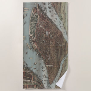 Die Stadt New York 1883 (Farblithographie) Strandtuch