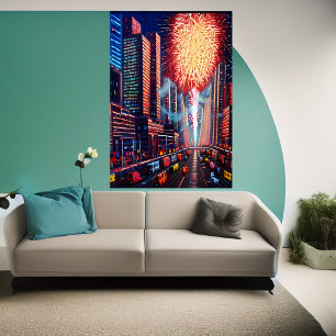 Die Stadt und das Feuerwerk   AI Art Poster