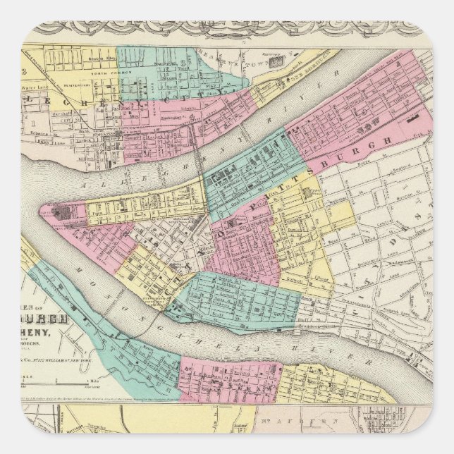 Die Städte Pittsburgh Allegheny Cincinnati Quadratischer Aufkleber (Vorderseite)