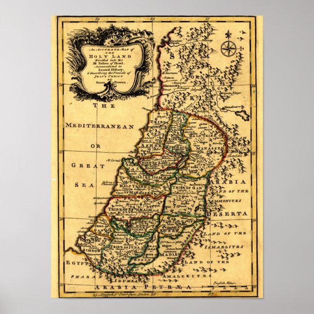 Die Stämme Israels in PalästinaPanoramakarte Poster (Vorne)