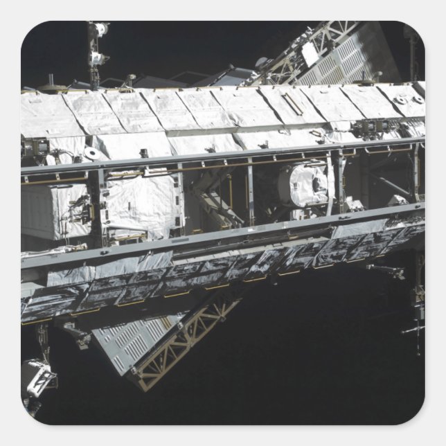 Die Startrappe der Internationalen Raumstation Quadratischer Aufkleber (Vorderseite)