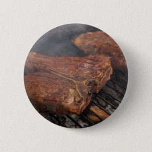 Die Steaks, die Grill grillen, grillt Fleisch Button