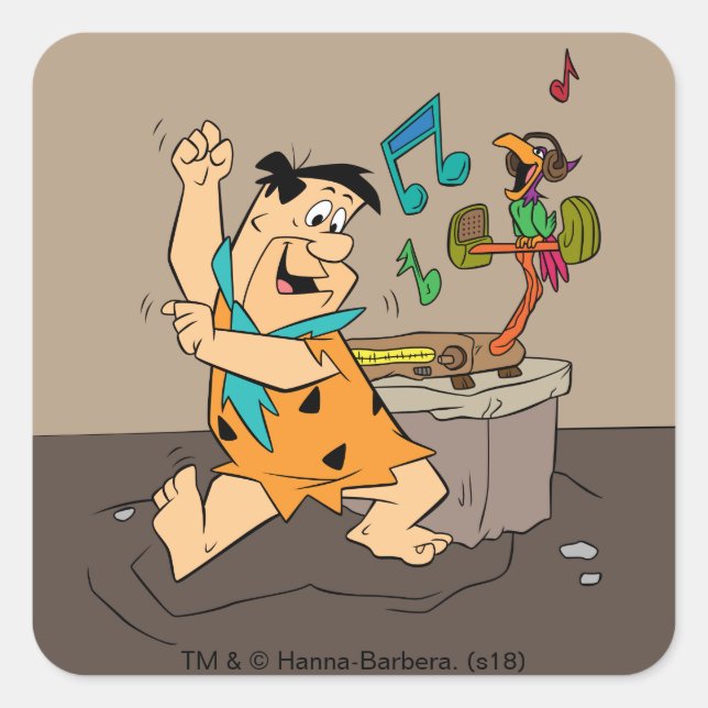 Die Steine | Fred Flintstone tanzen Quadratischer Aufkleber (Vorderseite)
