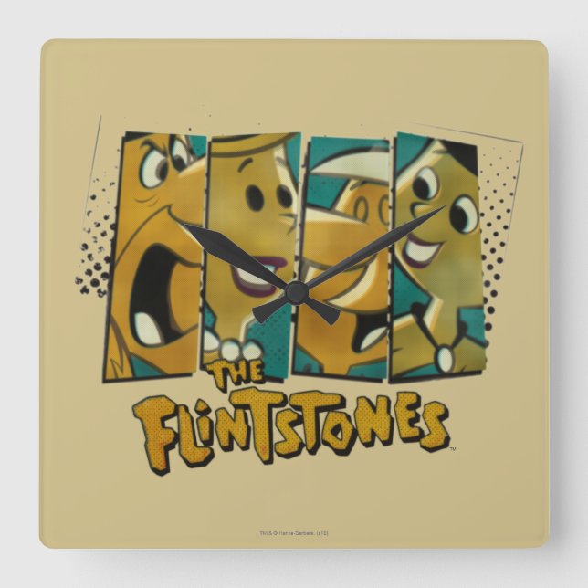 Die Steine | Retro-Comic-Zeichenfelder Quadratische Wanduhr (Vorderseite)