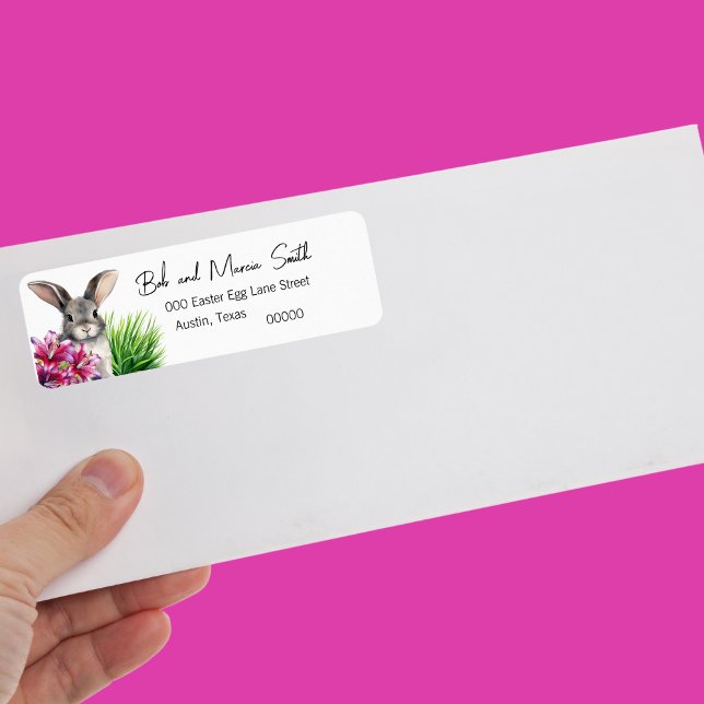 Die Sternenhimmel für Ostern (Cute bunny with Easter Stargazer Lily in pink and purple Easter return address labels)