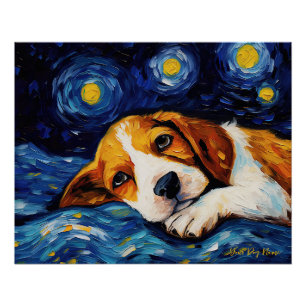 Die Sternennacht - Beagle Dog 001 - Qian wan Gogh Poster