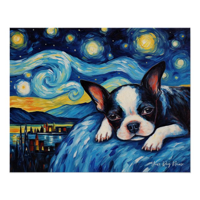 Die Sternennacht - Boston Terrier Dog 003 - Qian w Poster (Vorderseite)