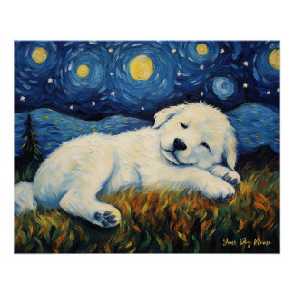 Die Sternennacht - Great Pyrenäen Welpen Hund 002 Poster