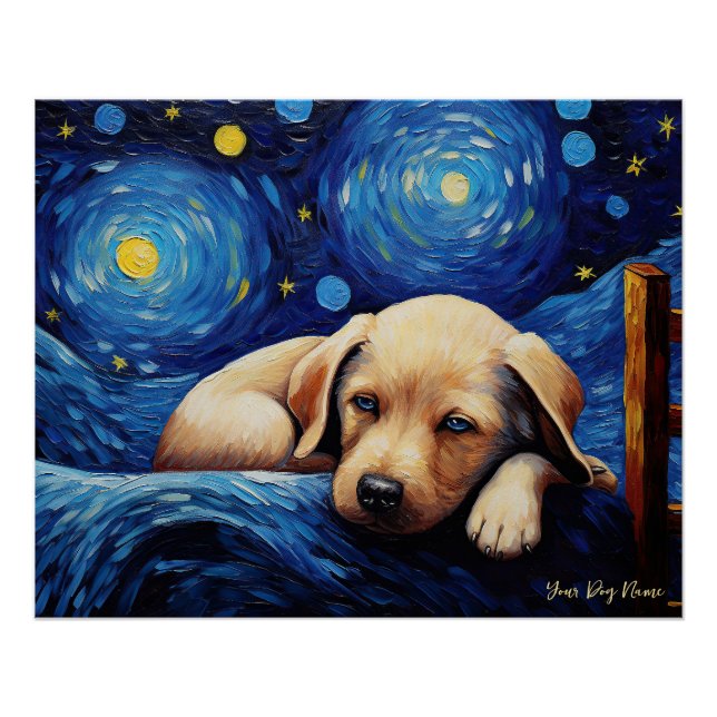 Die Sternennacht - Labrador Retriever Puppy Dog 00 Poster (Vorderseite)