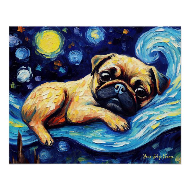 Die Sternennacht - Mops Dog 001 - Qian wan Gogh Poster (Vorderseite)