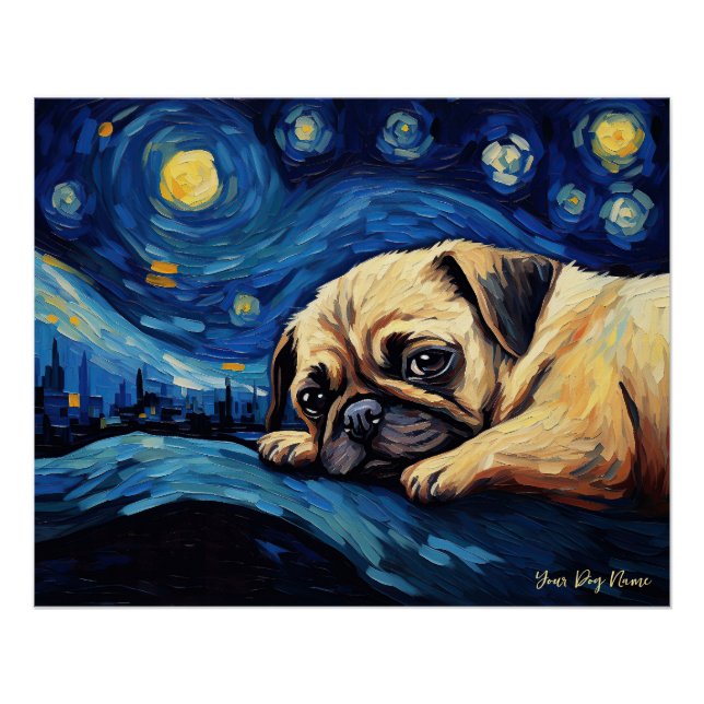 Die Sternennacht - Mops Dog 002 - Qian wan Gogh Poster (Vorderseite)