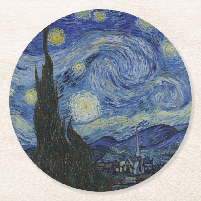 Die Sternennacht, Ölmalerei, Vincent Van Gogh Runder Pappuntersetzer (Vorderseite)