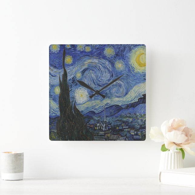 Die Sternennacht von Van Gogh Quadratische Wanduhr (Zuhause)