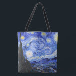 Die Sternennacht von Van Gogh Tasche<br><div class="desc">Ölgemälde des niederländischen Meisters Vincent Van Gogh (1853-1890), wahrscheinlich sein berühmtestes Gemälde, malte Van Gogh 1889 aus dem Gedächtnis "Die Sternennacht", während er sich in einem Asyl in Frankreich aufhielt, wo er sich auf Depressionen hin kontrollierte. Die Szene zeigt den Blick aus seinem Schlafzimmerfenster. Im Gemälde befinden sich Mond, Venus...</div>