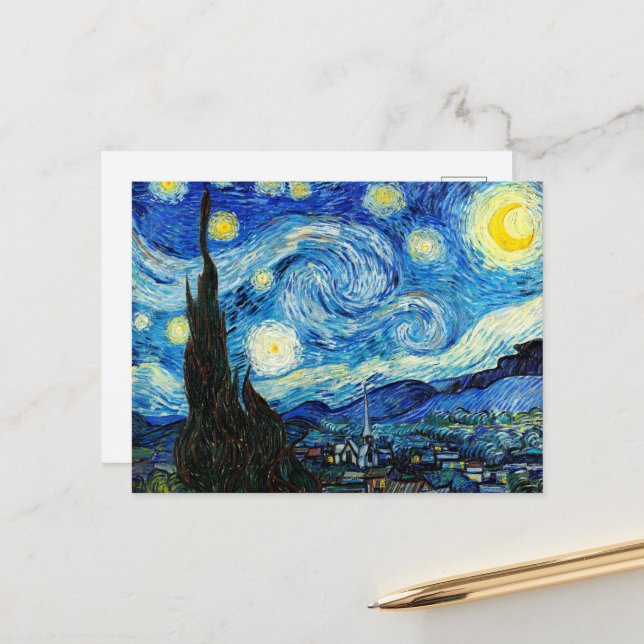 Die Sternennacht von Vincent Van Gogh Postkarte (Vorderseite/Rückseite Beispiel)