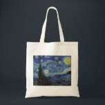 Die Sternennacht von Vincent van Gogh Tragetasche<br><div class="desc">Die Starry Night ist ein Ölgemälde auf Leinwand des niederländischen postimpressionistischen Malers Vincent van Gogh. Es wurde im Juni 1889 erbaut und zeigt den Blick aus dem nach Osten gerichteten Fenster seines Asylzimmers in Saint-Rémy-de-Provence, kurz vor dem Sonnenaufgang, mit dem Zusatz eines imaginären Dorfes.</div>