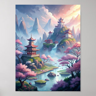 Die Stille der alten China: Misty Mountains und Ti Poster