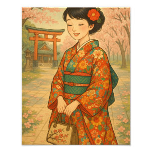 Die Stille in Sakura: die japanische Kimono Schönh Fotodruck