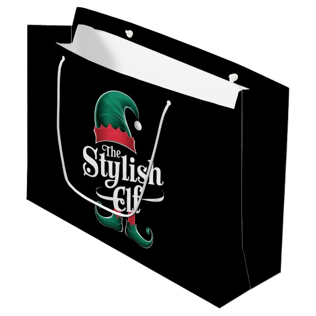 Die stilvolle Elf-Gruppe passt zu Weihnachten der  Große Geschenktüte (Vorderseite Schrägansicht)