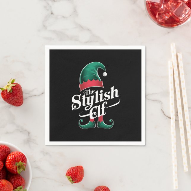 Die stilvolle Elf-Gruppe passt zu Weihnachten der  Serviette (Beispiel)