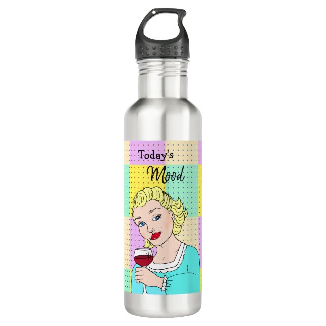 Die Stimmung von heute, Retro Lady Holding Wine Edelstahlflasche (Vorderseite)