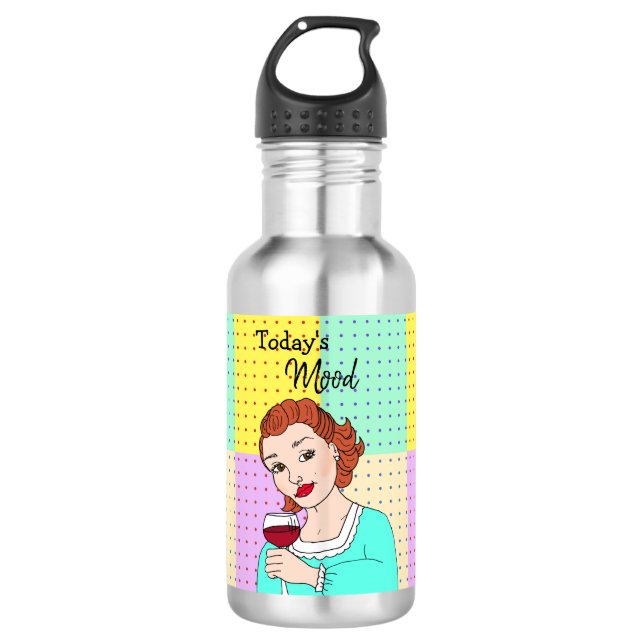 Die Stimmung von heute, Retro Lady Holding Wine Edelstahlflasche (Vorderseite)