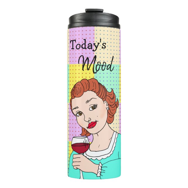 Die Stimmung von heute, Retro Lady Holding Wine Thermosbecher (Vorderseite)