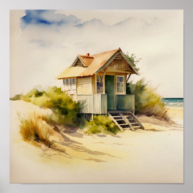 Die Strandhütte Aquarell Poster (Vorne)