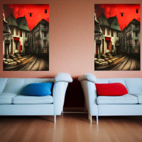 Die Straße in der Stadt und der rote Himmel | Art